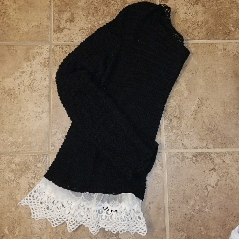 Black sweater with white lace (L)